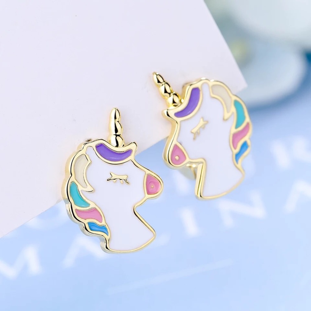 New 18K Gold Vermeil Sterling Silver 925 Unicorn Earrings set